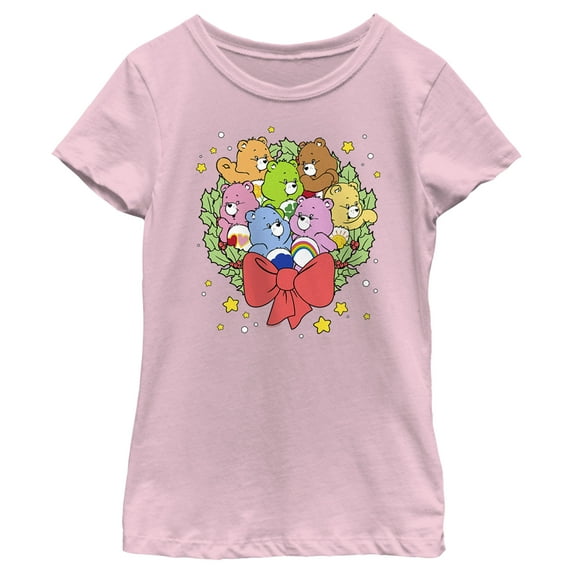 Girl's Care Bears Christmas Wreath Bears Graphic Tee Light Pink Medium