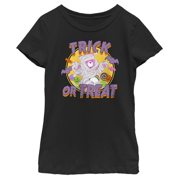 Girl's Care Bears Halloween Trick-Or-Treat Cheer Bear Mummy  Graphic Tee Black Small