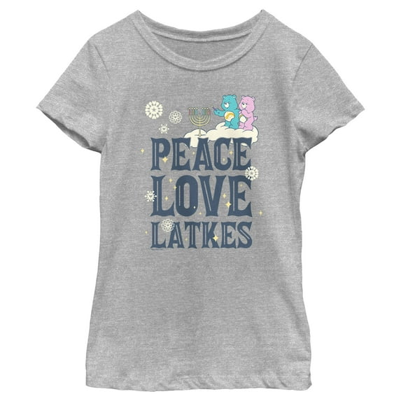 Girl's Care Bears Hanukkah Peace Love Latkes Graphic T-Shirt