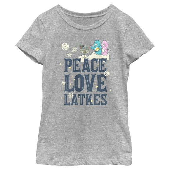 Girl's Care Bears Hanukkah Peace Love Latkes Graphic T-Shirt