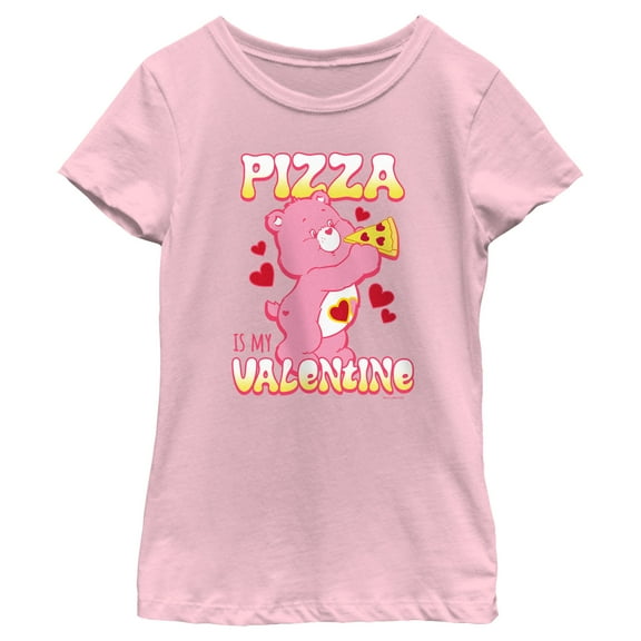 Girl's Care Bears Pizza Is My Valentine Love-A-Lot Bear  Graphic Tee Light Pink Small