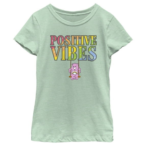 Girl's Care Bears Positive Vibes Cheer Graphic Tee Mint Large
