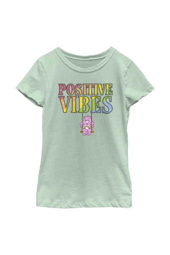 Girl's Care Bears Positive Vibes Cheer  Graphic Tee Mint Small