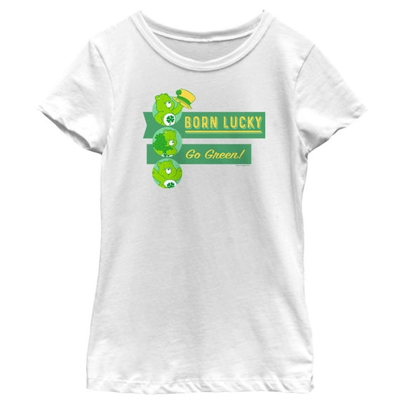 Girl's Care Bears St. Patrick’s Day Born Lucky Graphic Tee White Medium