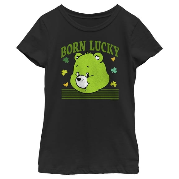 Girl's Care Bears St. Patrick's Day Good Luck Bear Born Lucky Graphic Tee Black Medium