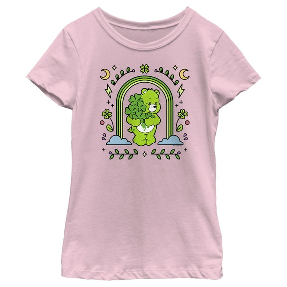 Girl's Care Bears St. Patrick's Day Good Luck Bear Green Rainbow Arch  Graphic Tee Light Pink Medium