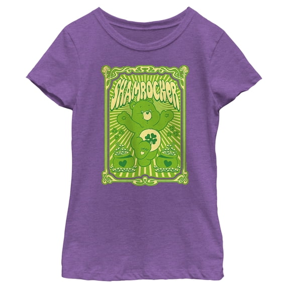 Girl's Care Bears St. Patrick's Day Good Luck Bear Shamrocker Poster Graphic Tee Purple Berry X Small