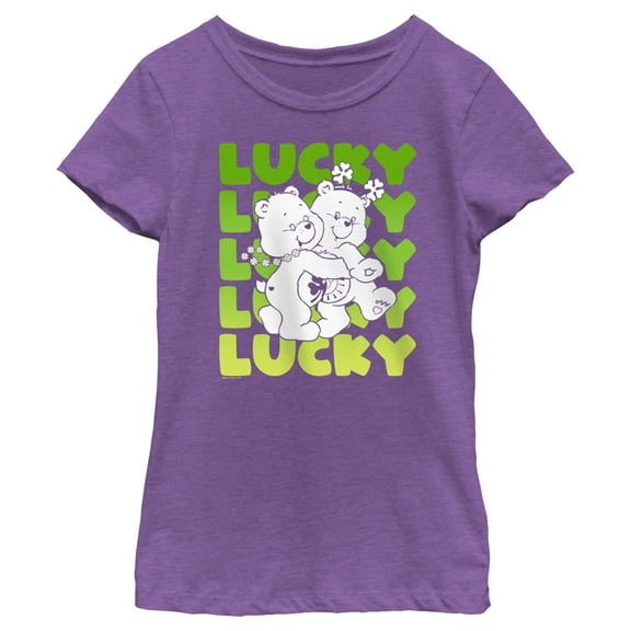 Girl's Care Bears St. Patrick's Day Good Luck Bear and Funshine Bear Lucky  Graphic Tee Purple Berry Medium