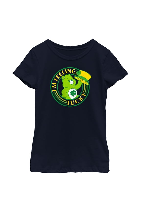 Girl's Care Bears St. Patrick’s Day I’m Feeling Lucky  Graphic Tee Navy Blue Medium
