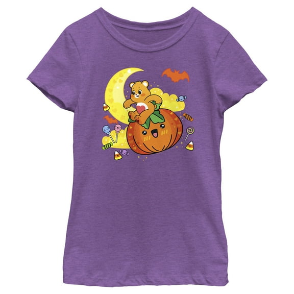 Girl's Care Bears Tenderheart Cute Halloween  Graphic Tee Purple Berry Large