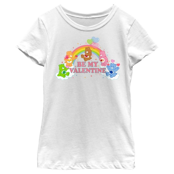 Girl's Care Bears Valentine's Day Be My Valentine Rainbow  Graphic Tee White X Large