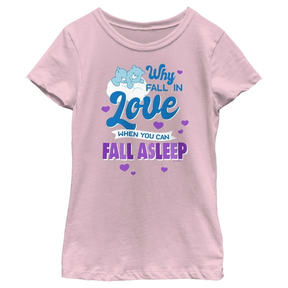 Girl's Care Bears Valentine's Day Bedtime Bear Why Fall in Love  Graphic Tee Light Pink X Small