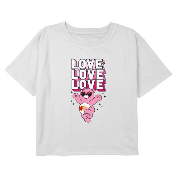 Girl's Care Bears Valentine's Day Love-a-Lot Bear Repeat Graphic Cropped T-Shirt