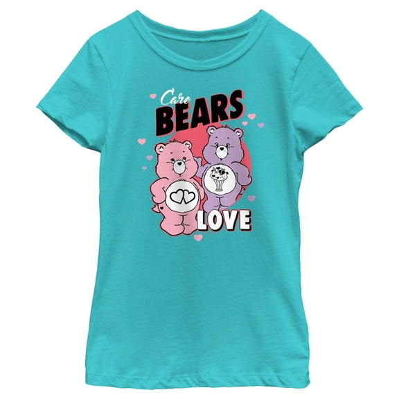 Girl's Care Bears Valentine's Day Love-a-Lot Bear and Share Bear Love Graphic Tee Tahiti Blue Medium