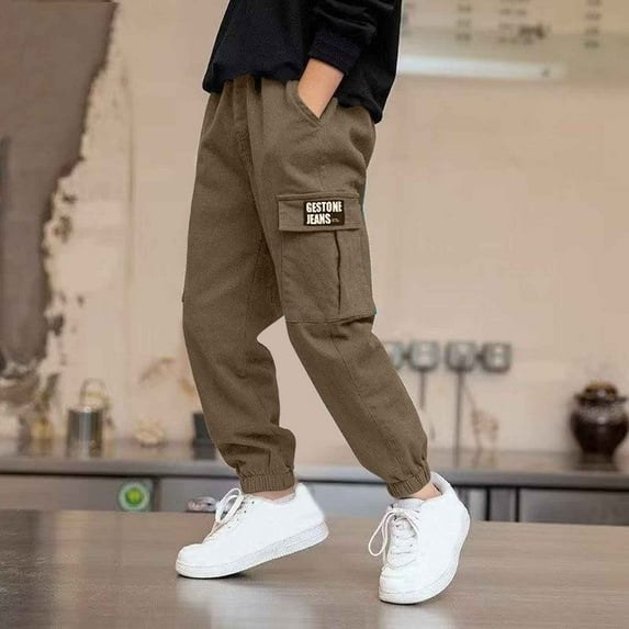 Girl's Cargo Joggers Pants Coffee Sweatpants Men Classic Fit Elastic Waist Shorts Outdoor Lightweight Uniform Pants Little Girls Clothes 9-10 Years