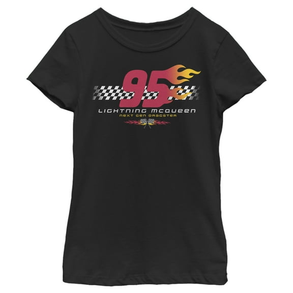 Girl's Cars 95 Next Gen Dragster Yellow  Graphic Tee Black Small