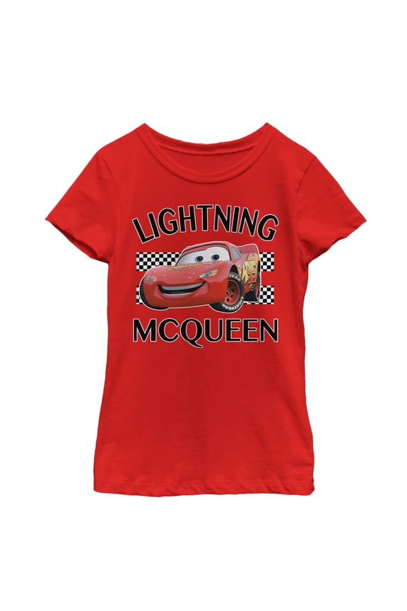 Girl's Cars Lightning McQueen Portrait  Graphic Tee Red Medium