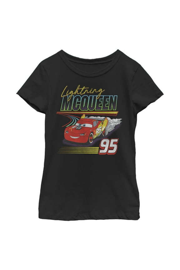 Girl's Cars Retro Racer McQueen Graphic Tee Black Large