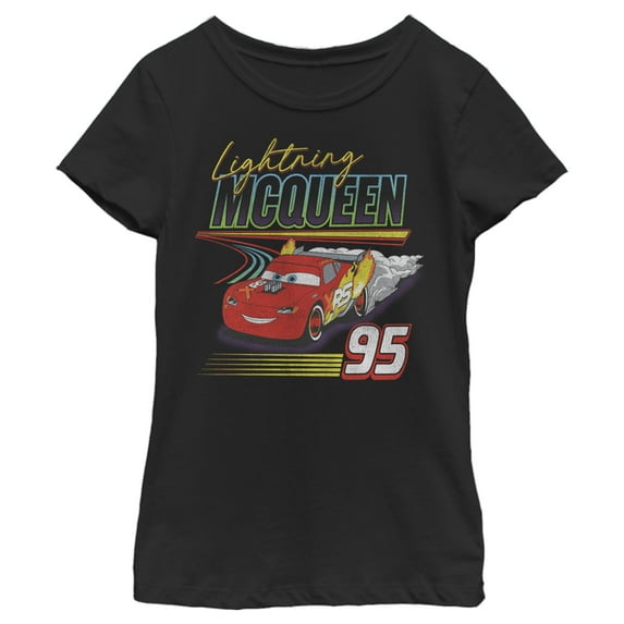 Girl's Cars Retro Racer McQueen Graphic Tee Black Small