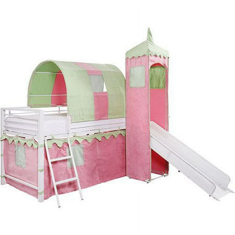 Castle tent twin metal loft bed store with slide & under bed storage