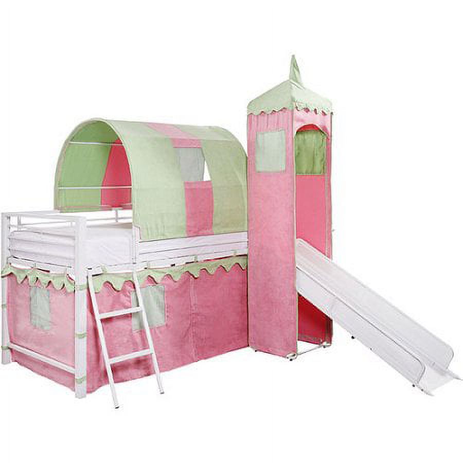 Girl's Castle Tent Twin Metal Loft Bed with Slide & Under Bed Storage, White - image 1 of 1
