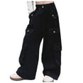 thumbnail image 1 of Girl's Casual Elastic Waist Cargo Pants Multi Pockets Lightweight Cotton Straight Trousers Weekend Teens 3-14 Years, 1 of 5