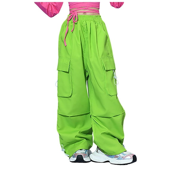 Girl's Casual Elastic Waist Cargo Pants Multi Pockets Lightweight Cotton Teens Trousers Basketball Teens 3-14 Years