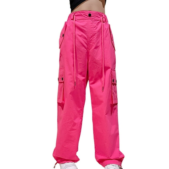 Girl's Casual Elastic Waist Cargo Pants Multi Pockets Lightweight Cotton Trendy Jogger Trousers School Youth 8-14Y