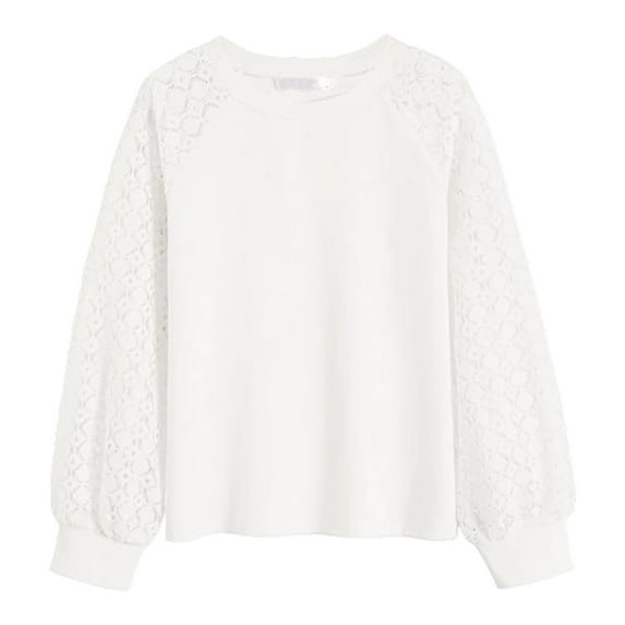 Girl's Casual Shirts Lace Patch Long Sleeve Tops Girls T Shirts Size 8 Crewneck Pullovers Loose Blouse Girls Clothes(Size 5-6 Years,White)