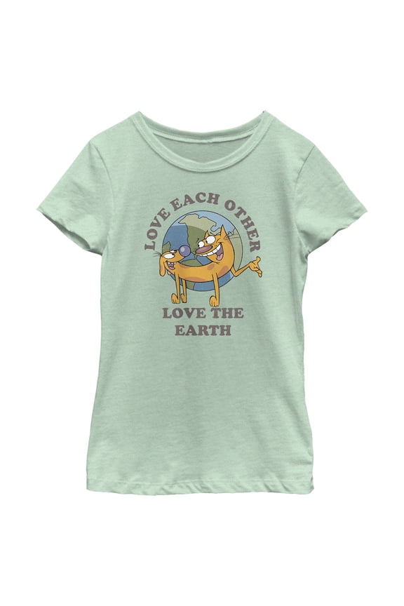 Girl's Catdog Love the Earth Graphic Tee Mint Medium