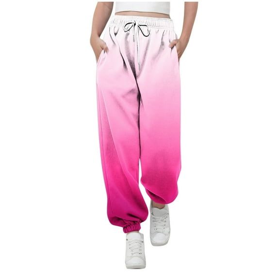 Girl's Causal Sweatpants New Sweatpants for Teen Girls Fashion Gradient Sweat Pants Children Classic Drawstring High Waist Joggers Pinks 13 Years