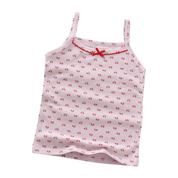 Girl's Cherry Print Sleeveless Shirt Breathable Tank Tops Round Neck Cute Shirts for Kids Girls Size 1-11 Years