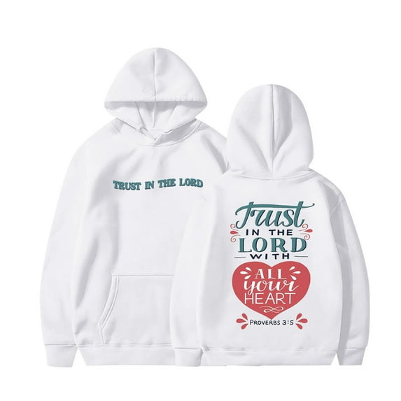 Girl's Christian Graphic Hoodie Trust In The Lord Graphic Hoodies for Kids Jesus Faith Religious Sweatshirts Pullover Tops, White 4-5 Years
