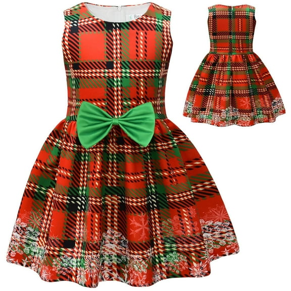 Girl's Christmas Holiday Dress Sleeveless Bowknow Party Costume 3-8T