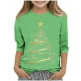 thumbnail image 1 of Girl's Christmas T-Shirts Xmas Tree Printed 3/4 Sleeve Crew Neck Graphic Tee Tshirts Holiday Festive Tops, Red 10-11 Years, 1 of 3