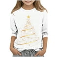 thumbnail image 1 of Girl's Christmas T-Shirts Xmas Tree Printed 3/4 Sleeve Crew Neck Graphic Tee Tshirts Holiday Festive Tops, White 9-10 Years, 1 of 3