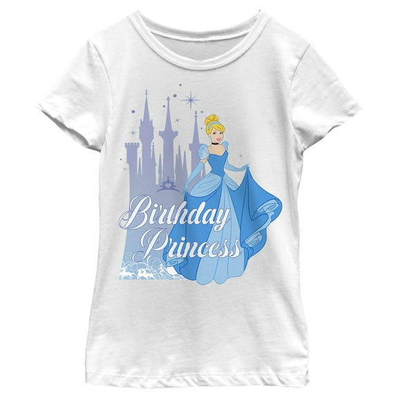 Girl's Cinderella Birthday Princess Graphic Tee White Medium