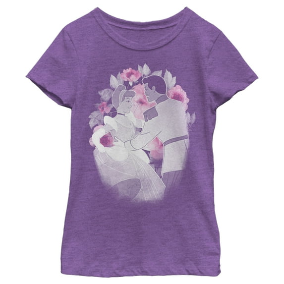 Girl's Cinderella Floral Dance Graphic Tee Purple Berry Large