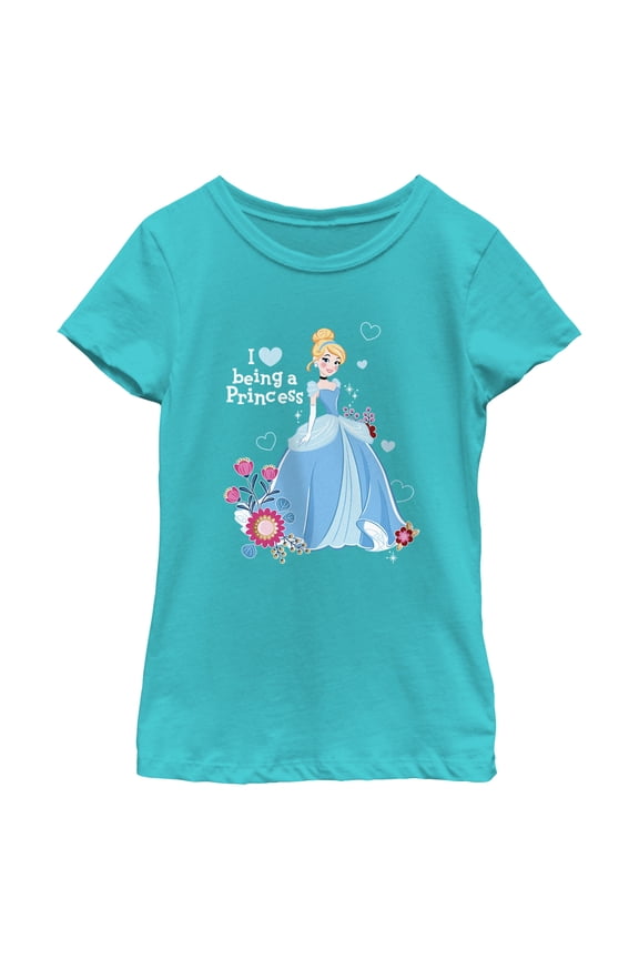 Girl's Cinderella I Heart Being a Princess Graphic Tee Tahiti Blue Medium