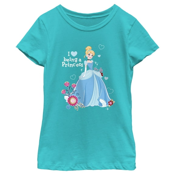 Girl's Cinderella I Heart Being a Princess  Graphic Tee Tahiti Blue X Small