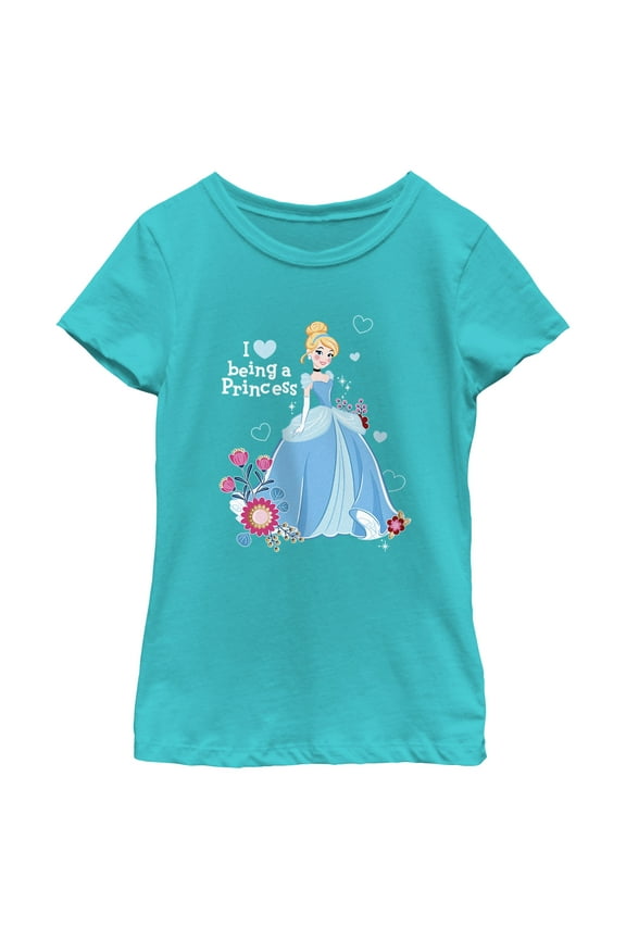 Girl's Cinderella I Heart Being a Princess Graphic Tee Tahiti Blue X Small
