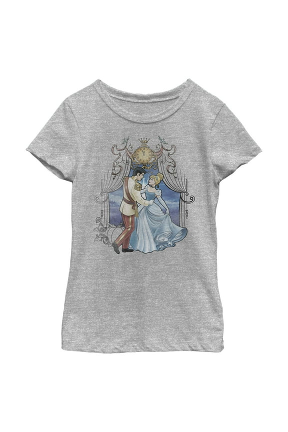 Girl's Cinderella Princess and Prince Charming Dance Graphic Tee Athletic Heather Small