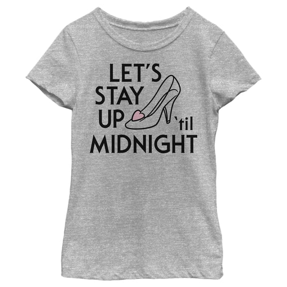Girl's Cinderella Stay Up 'Til Midnight  Graphic Tee Athletic Heather Medium