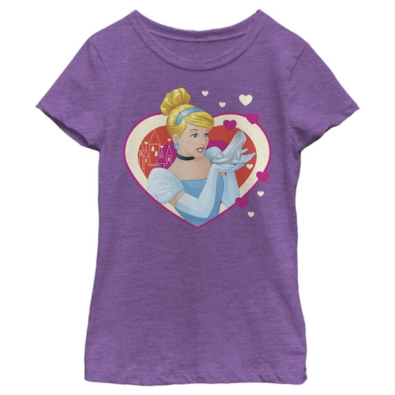 Girl's Cinderella Valentine Glass Slipper Graphic Tee Purple Berry X Large