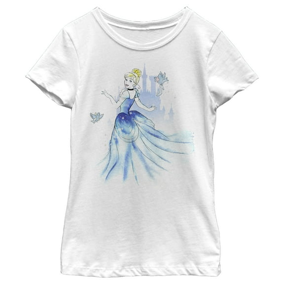Girl's Cinderella Watercolor Dress  Graphic Tee White Medium