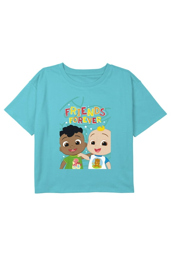 Girl's CoComelon Friends Forever JJ and Cody Graphic Cropped T-Shirt Blue Small