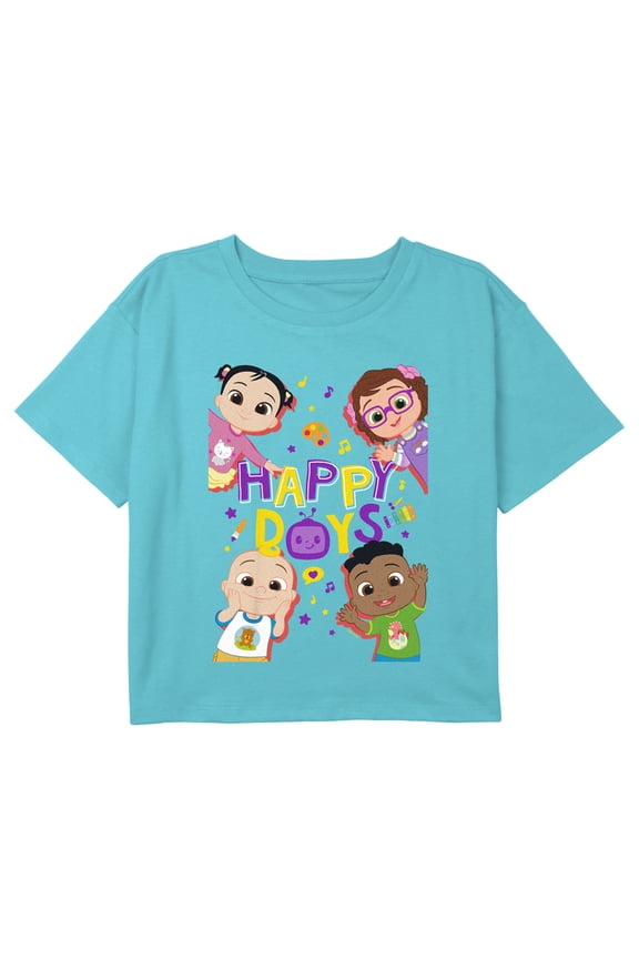 Girl's CoComelon Happy Days Babies Graphic Cropped T-Shirt Blue Medium