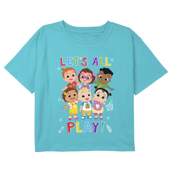 Girl's CoComelon Let's All Play Babies Crew Graphic Cropped T-Shirt Blue Medium