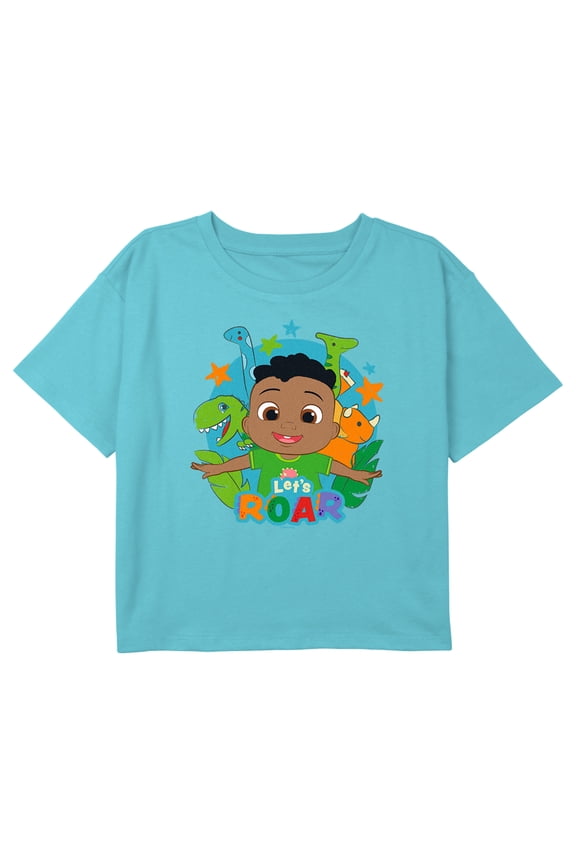 Girl's CoComelon Let's Roar Cody Graphic Cropped T-Shirt Blue Large