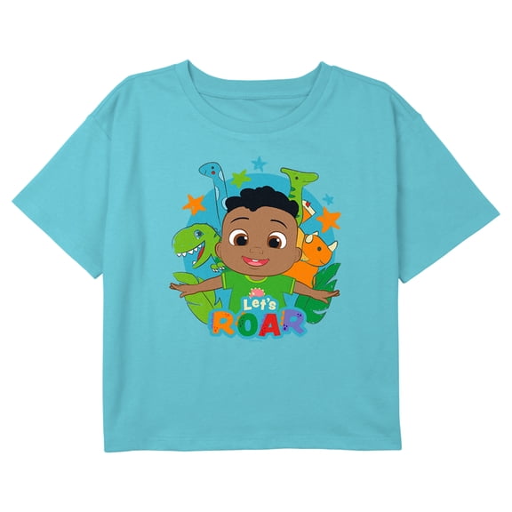 Girl's CoComelon Let's Roar Cody Graphic Cropped T-Shirt Blue Medium